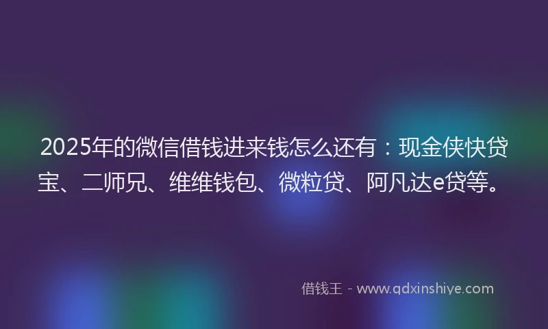 2025年的微信借钱进来钱怎么还有：现金侠快贷宝、二师兄、维维钱包、微粒贷、阿凡达e贷等。