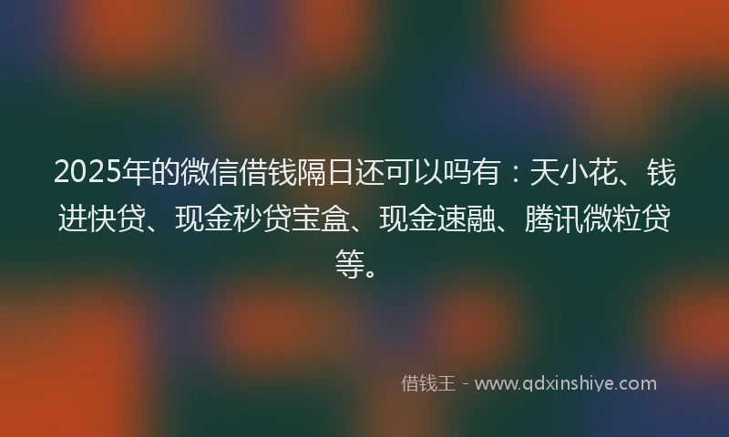 2025年的微信借钱隔日还可以吗有：天小花、钱进快贷、现金秒贷宝盒、现金速融、腾讯微粒贷等。