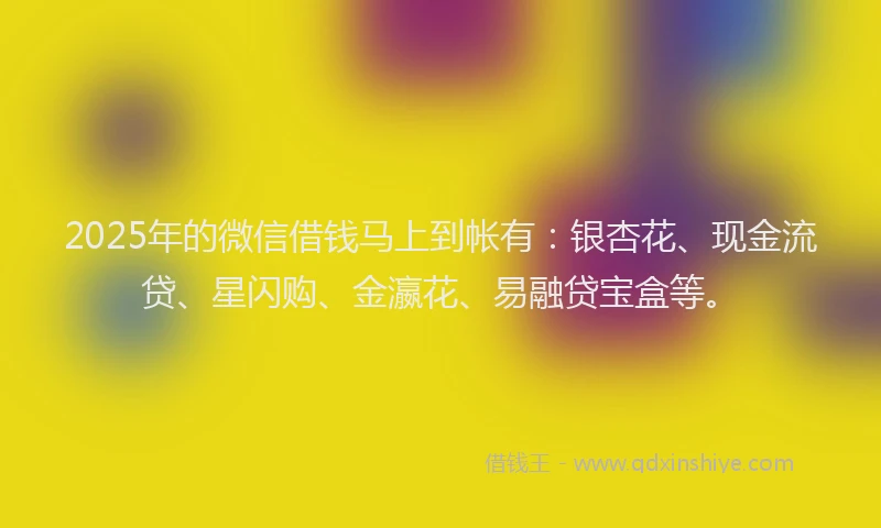 2025年的微信借钱马上到帐有：银杏花、现金流贷、星闪购、金瀛花、易融贷宝盒等。
