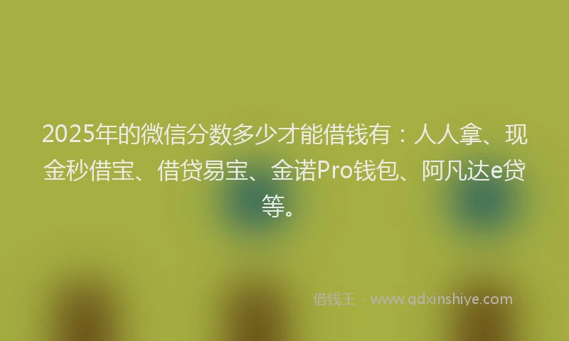 2025年的微信分数多少才能借钱有：人人拿、现金秒借宝、借贷易宝、金诺Pro钱包、阿凡达e贷等。