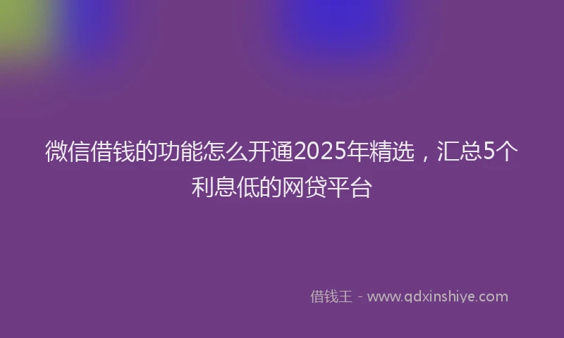 微信借钱的功能怎么开通2025年精选，汇总5个利息低的网贷平台