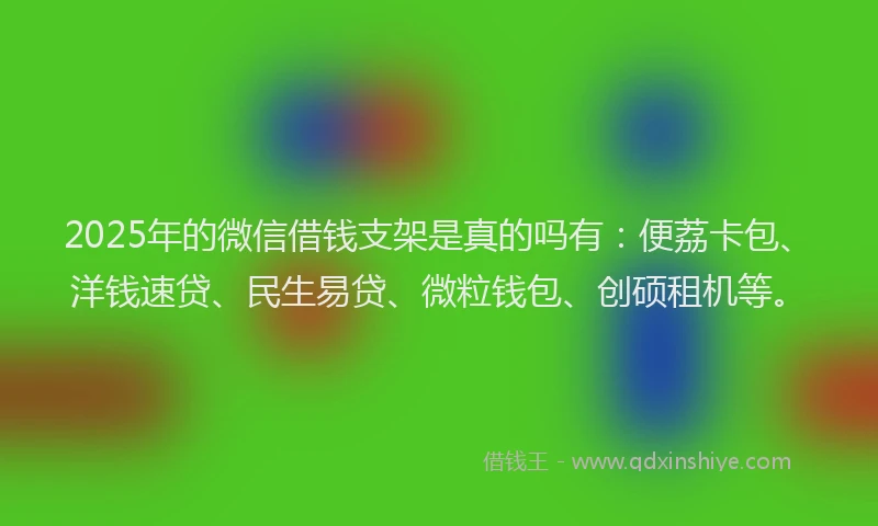 2025年的微信借钱支架是真的吗有：便荔卡包、洋钱速贷、民生易贷、微粒钱包、创硕租机等。