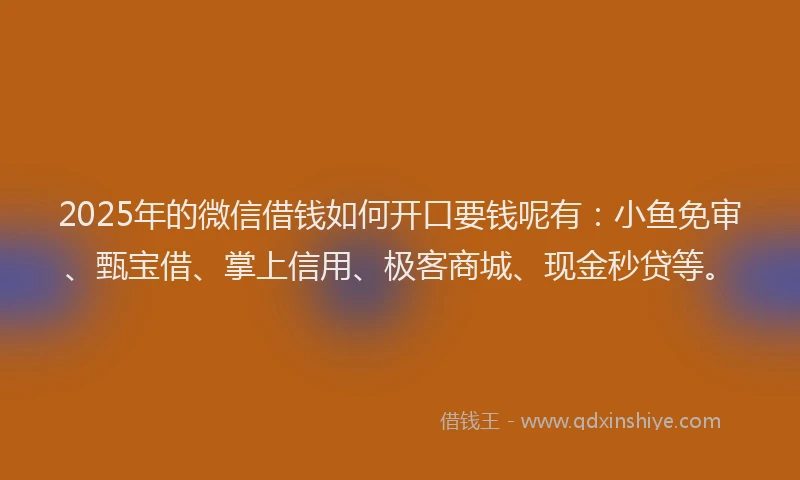 2025年的微信借钱如何开口要钱呢有：小鱼免审、甄宝借、掌上信用、极客商城、现金秒贷等。
