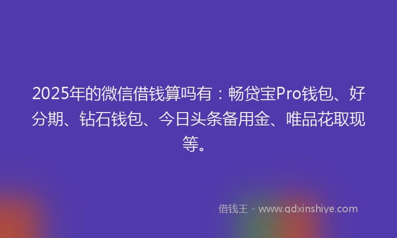 2025年的微信借钱算吗有：畅贷宝Pro钱包、好分期、钻石钱包、今日头条备用金、唯品花取现等。