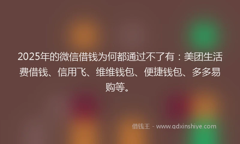 2025年的微信借钱为何都通过不了有：美团生活费借钱、信用飞、维维钱包、便捷钱包、多多易购等。