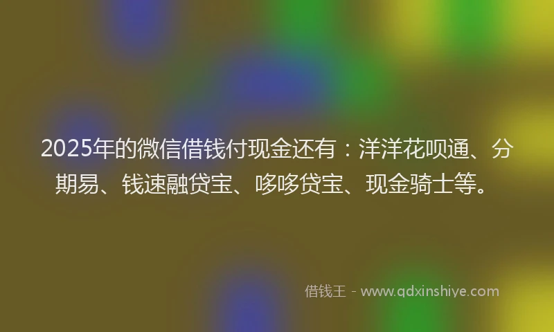 2025年的微信借钱付现金还有：洋洋花呗通、分期易、钱速融贷宝、哆哆贷宝、现金骑士等。