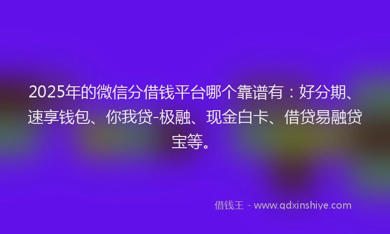 2025年的微信分借钱平台哪个靠谱有：好分期、速享钱包、你我贷-极融、现金白卡、借贷易融贷宝等。