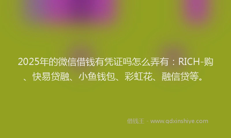 2025年的微信借钱有凭证吗怎么弄有：RICH-购、快易贷融、小鱼钱包、彩虹花、融信贷等。