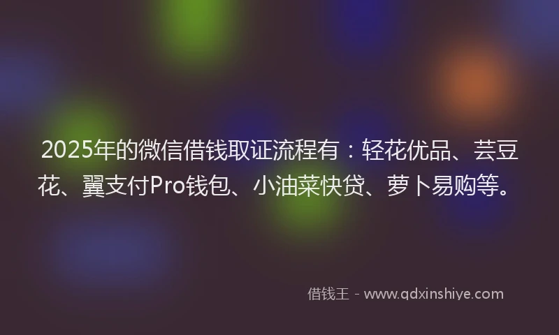 2025年的微信借钱取证流程有：轻花优品、芸豆花、翼支付Pro钱包、小油菜快贷、萝卜易购等。