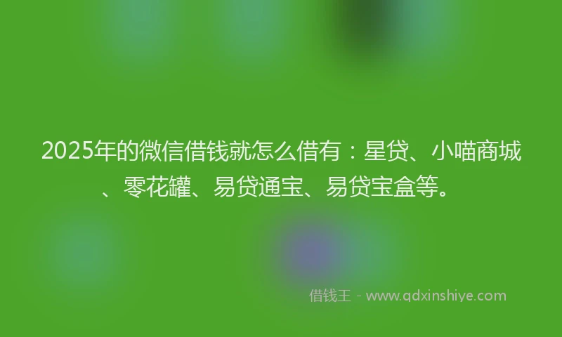 2025年的微信借钱就怎么借有：星贷、小喵商城、零花罐、易贷通宝、易贷宝盒等。