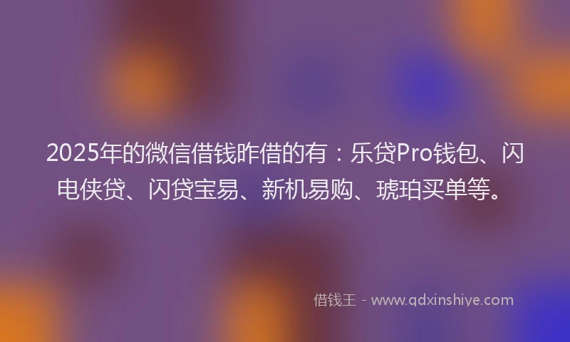 2025年的微信借钱昨借的有：乐贷Pro钱包、闪电侠贷、闪贷宝易、新机易购、琥珀买单等。