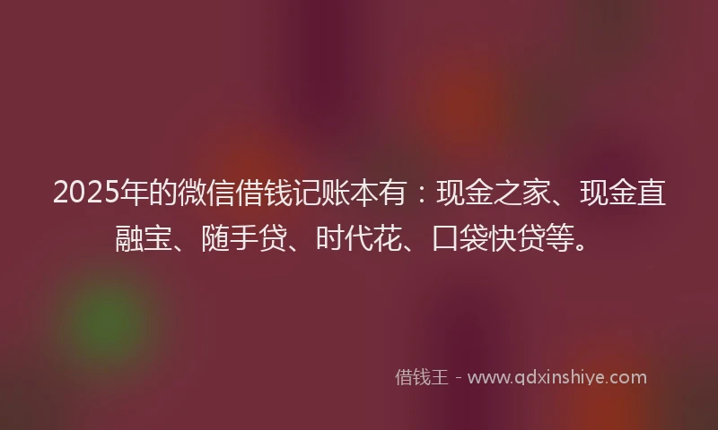 2025年的微信借钱记账本有：现金之家、现金直融宝、随手贷、时代花、口袋快贷等。