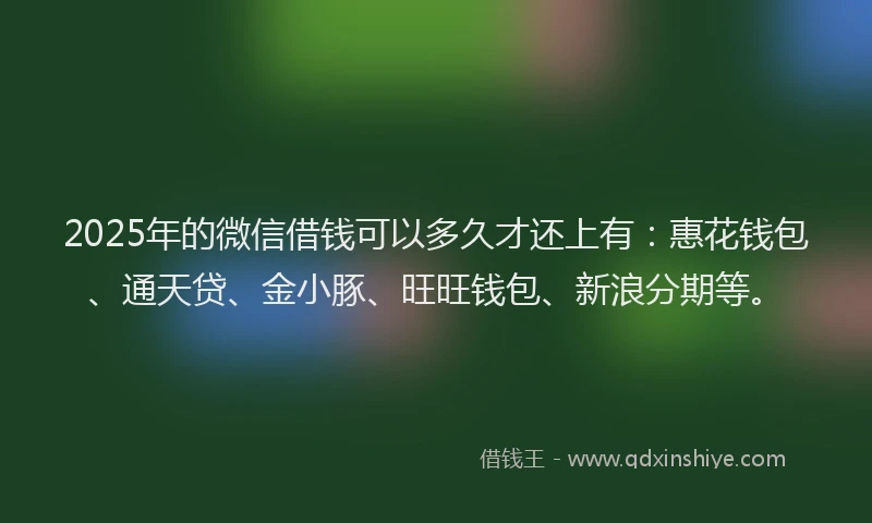 2025年的微信借钱可以多久才还上有：惠花钱包、通天贷、金小豚、旺旺钱包、新浪分期等。
