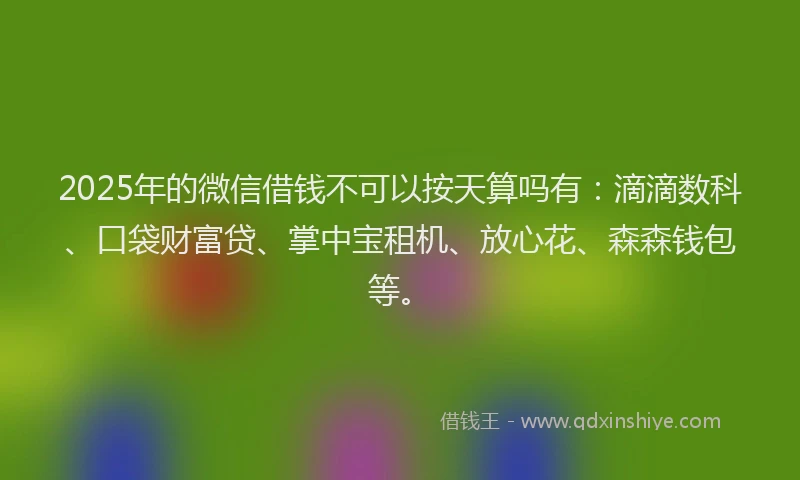 2025年的微信借钱不可以按天算吗有：滴滴数科、口袋财富贷、掌中宝租机、放心花、森森钱包等。