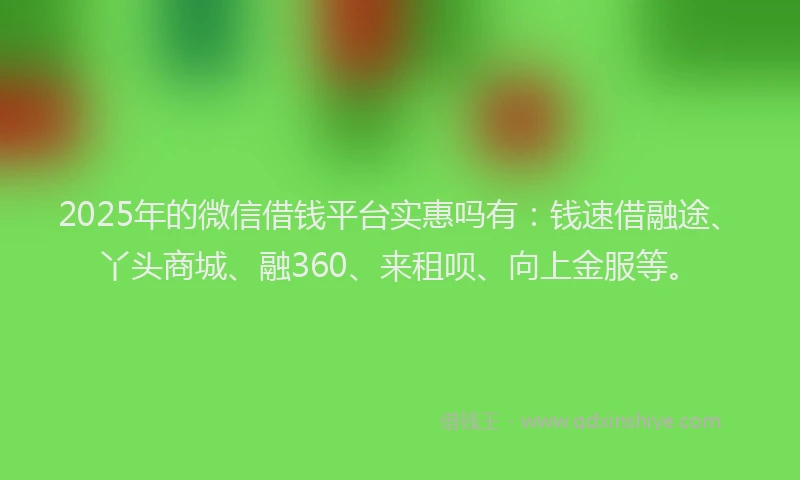 2025年的微信借钱平台实惠吗有：钱速借融途、丫头商城、融360、来租呗、向上金服等。