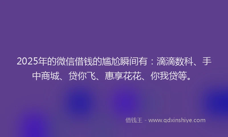 2025年的微信借钱的尴尬瞬间有：滴滴数科、手中商城、贷你飞、惠享花花、你我贷等。