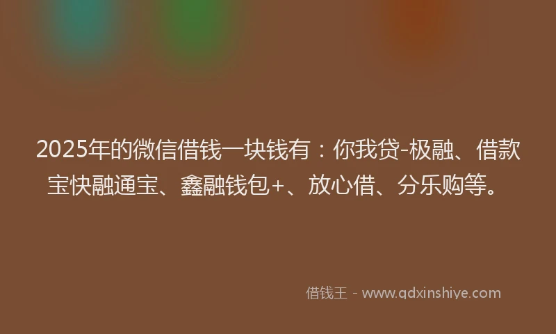 2025年的微信借钱一块钱有：你我贷-极融、借款宝快融通宝、鑫融钱包+、放心借、分乐购等。