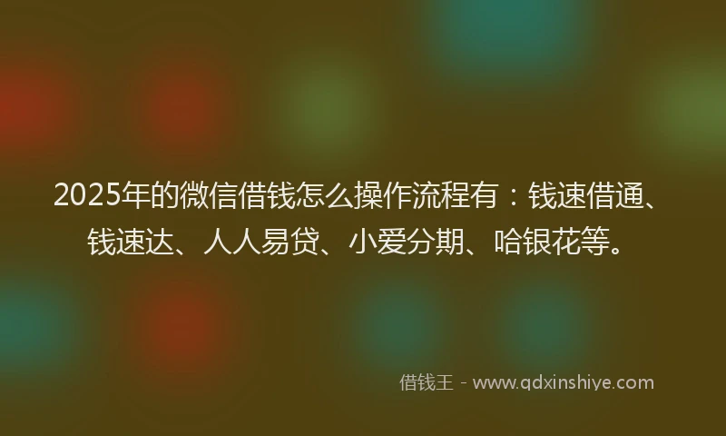 2025年的微信借钱怎么操作流程有：钱速借通、钱速达、人人易贷、小爱分期、哈银花等。