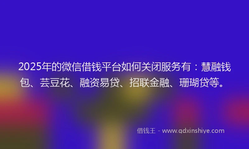 2025年的微信借钱平台如何关闭服务有：慧融钱包、芸豆花、融资易贷、招联金融、珊瑚贷等。
