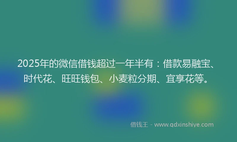 2025年的微信借钱超过一年半有：借款易融宝、时代花、旺旺钱包、小麦粒分期、宜享花等。