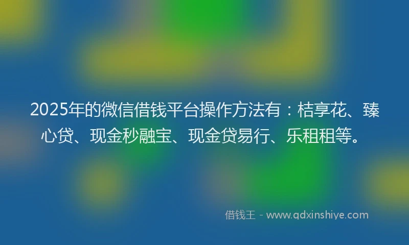 2025年的微信借钱平台操作方法有：桔享花、臻心贷、现金秒融宝、现金贷易行、乐租租等。