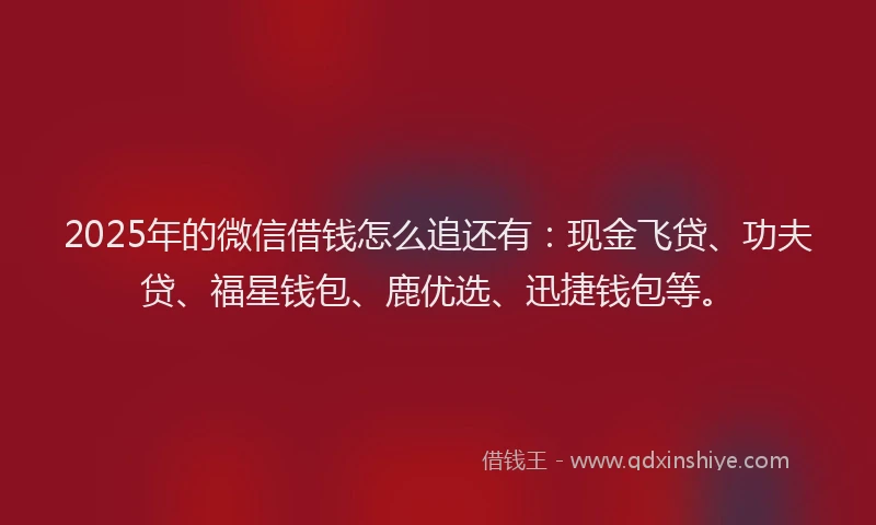 2025年的微信借钱怎么追还有：现金飞贷、功夫贷、福星钱包、鹿优选、迅捷钱包等。