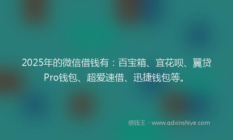 2025年的微信借钱有：百宝箱、宜花呗、翼贷Pro钱包、超爱速借、迅捷钱包等。