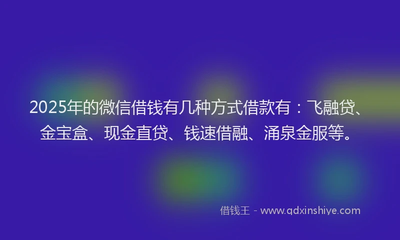 2025年的微信借钱有几种方式借款有：飞融贷、金宝盒、现金直贷、钱速借融、涌泉金服等。