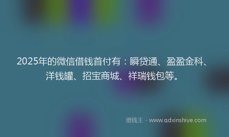 2025年的微信借钱首付有：瞬贷通、盈盈金科、洋钱罐、招宝商城、祥瑞钱包等。