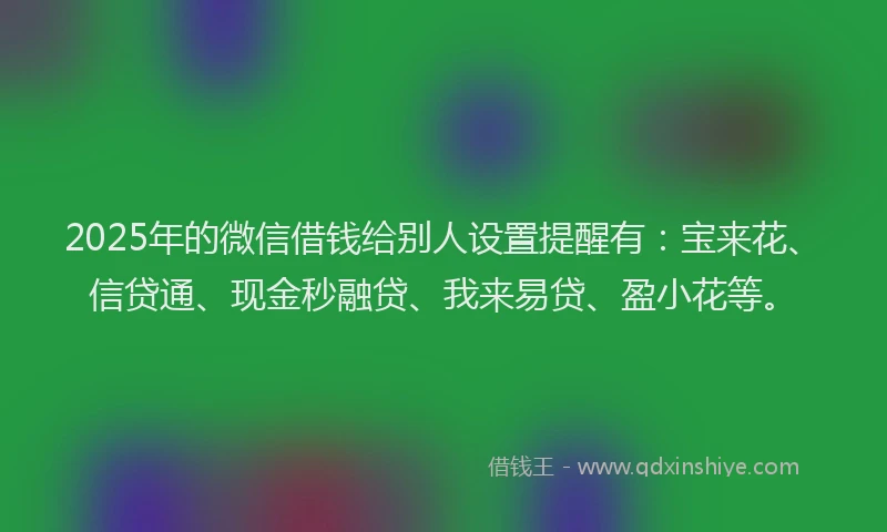 2025年的微信借钱给别人设置提醒有：宝来花、信贷通、现金秒融贷、我来易贷、盈小花等。
