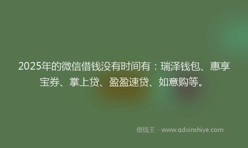 2025年的微信借钱没有时间有：瑞泽钱包、惠享宝券、掌上贷、盈盈速贷、如意购等。