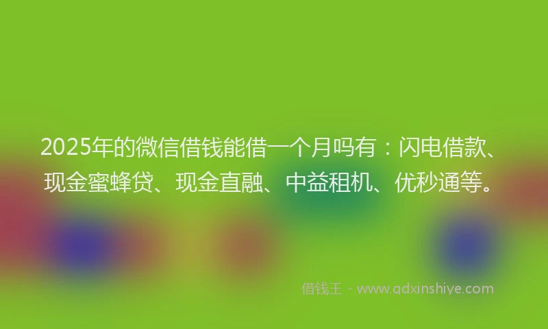 2025年的微信借钱能借一个月吗有：闪电借款、现金蜜蜂贷、现金直融、中益租机、优秒通等。