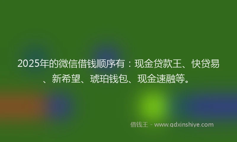 2025年的微信借钱顺序有：现金贷款王、快贷易、新希望、琥珀钱包、现金速融等。