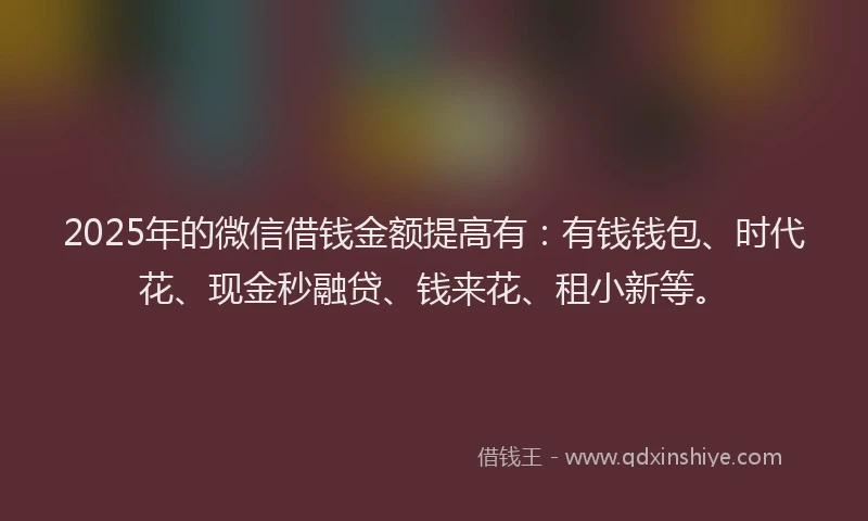 2025年的微信借钱金额提高有：有钱钱包、时代花、现金秒融贷、钱来花、租小新等。