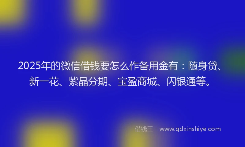 2025年的微信借钱要怎么作备用金有：随身贷、新一花、紫晶分期、宝盈商城、闪银通等。