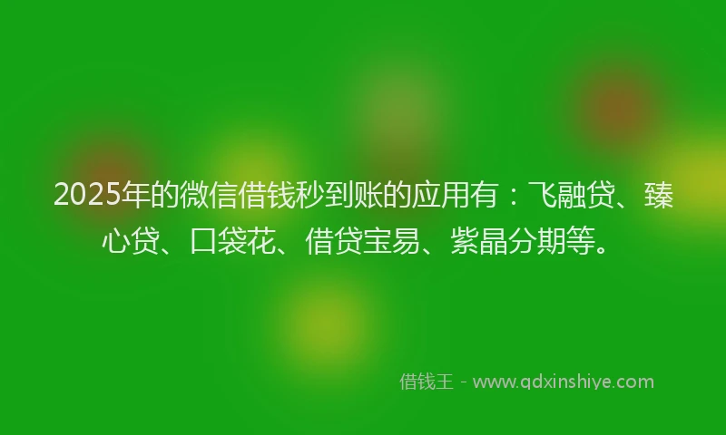 2025年的微信借钱秒到账的应用有：飞融贷、臻心贷、口袋花、借贷宝易、紫晶分期等。
