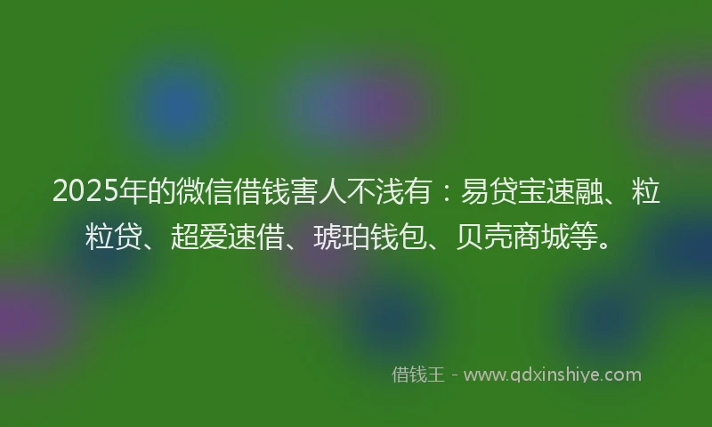 2025年的微信借钱害人不浅有：易贷宝速融、粒粒贷、超爱速借、琥珀钱包、贝壳商城等。