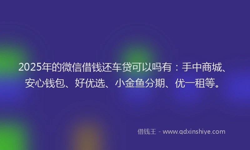 2025年的微信借钱还车贷可以吗有：手中商城、安心钱包、好优选、小金鱼分期、优一租等。