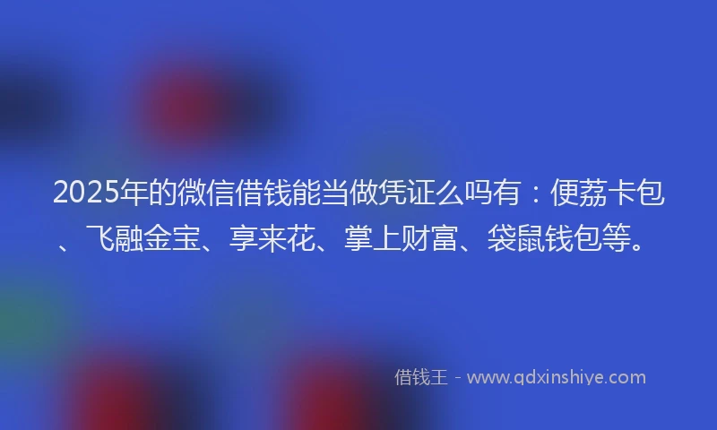 2025年的微信借钱能当做凭证么吗有：便荔卡包、飞融金宝、享来花、掌上财富、袋鼠钱包等。
