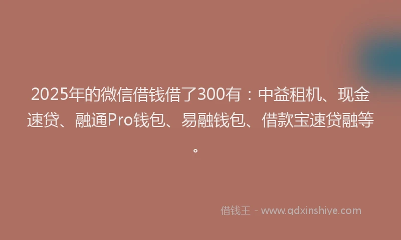 2025年的微信借钱借了300有：中益租机、现金速贷、融通Pro钱包、易融钱包、借款宝速贷融等。