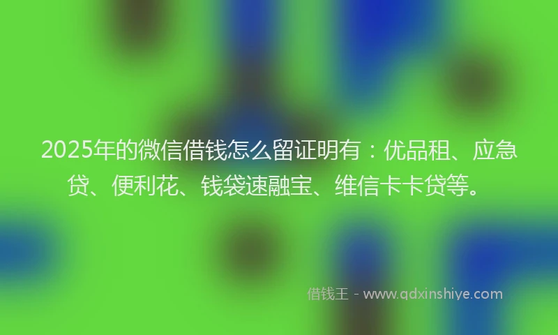 2025年的微信借钱怎么留证明有：优品租、应急贷、便利花、钱袋速融宝、维信卡卡贷等。