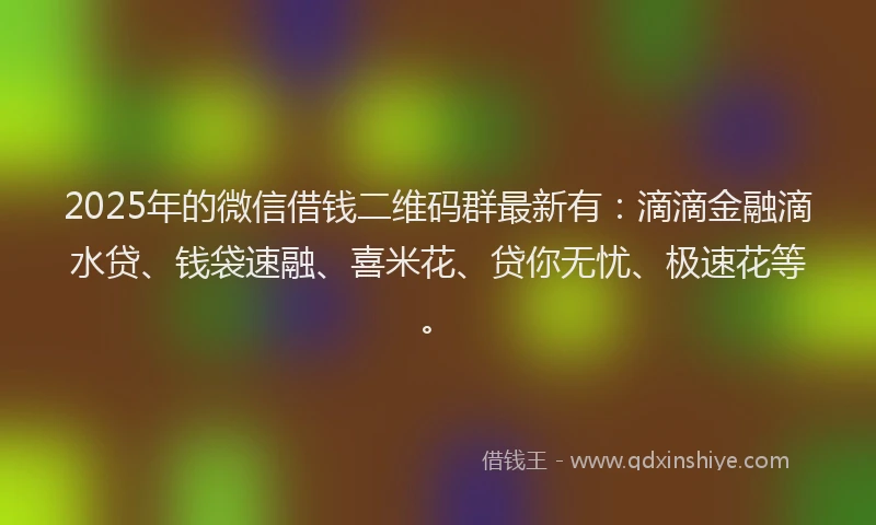 2025年的微信借钱二维码群最新有：滴滴金融滴水贷、钱袋速融、喜米花、贷你无忧、极速花等。