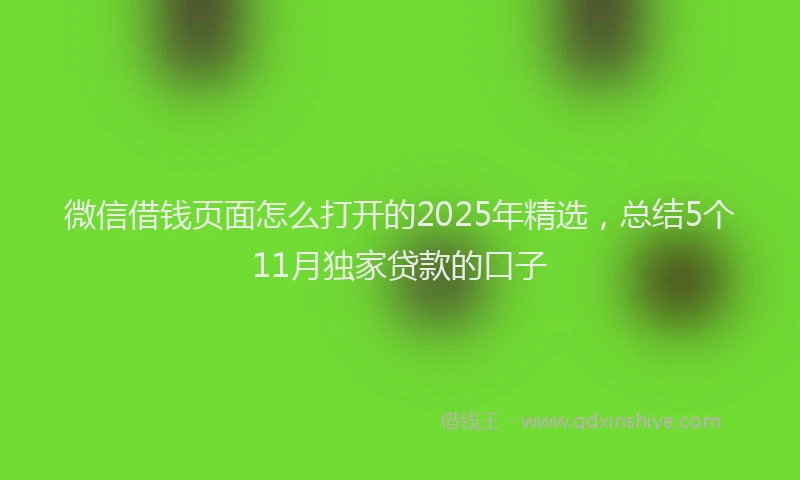 微信借钱页面怎么打开的2025年精选，总结5个11月独家贷款的口子