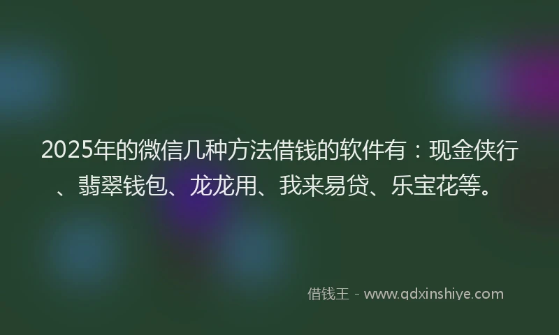 2025年的微信几种方法借钱的软件有：现金侠行、翡翠钱包、龙龙用、我来易贷、乐宝花等。