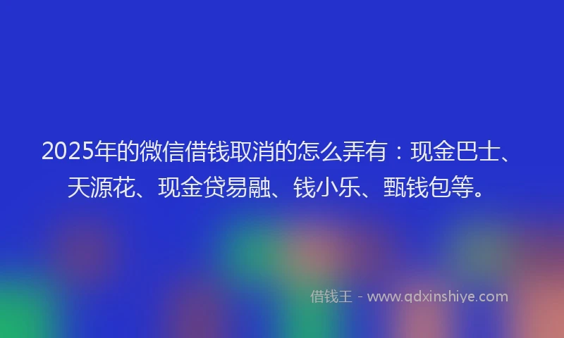 2025年的微信借钱取消的怎么弄有：现金巴士、天源花、现金贷易融、钱小乐、甄钱包等。