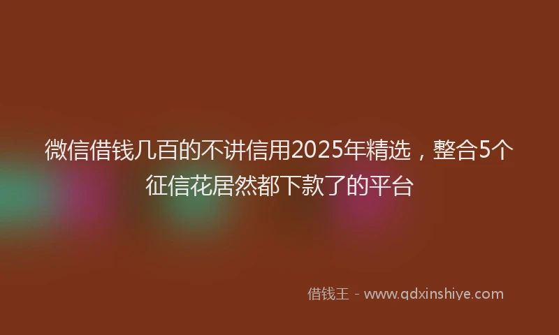 微信借钱几百的不讲信用2025年精选，整合5个征信花居然都下款了的平台