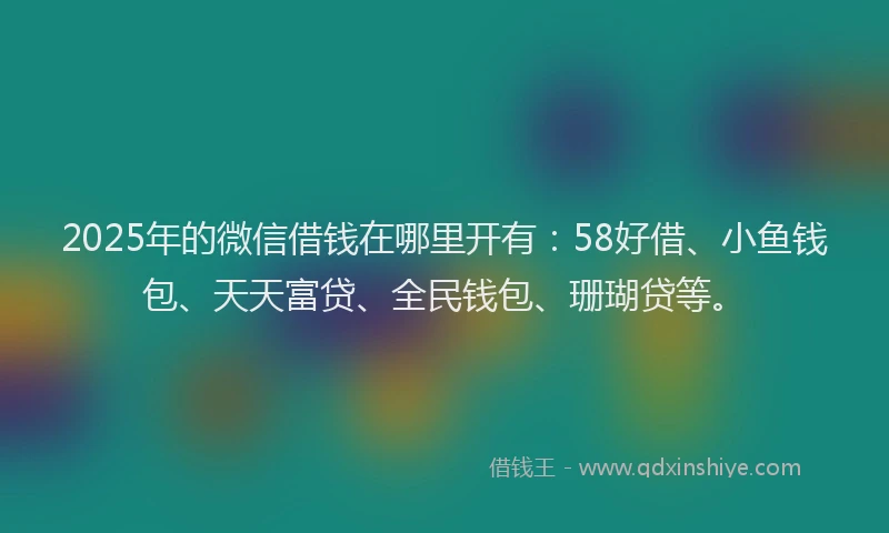 2025年的微信借钱在哪里开有：58好借、小鱼钱包、天天富贷、全民钱包、珊瑚贷等。