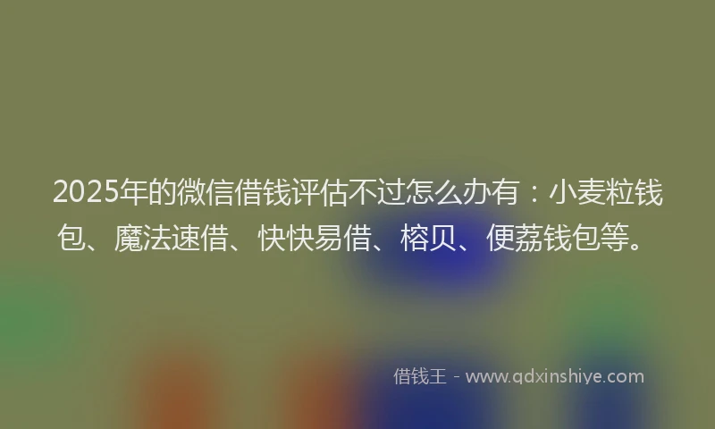 2025年的微信借钱评估不过怎么办有：小麦粒钱包、魔法速借、快快易借、榕贝、便荔钱包等。