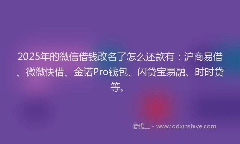 2025年的微信借钱改名了怎么还款有：沪商易借、微微快借、金诺Pro钱包、闪贷宝易融、时时贷等。
