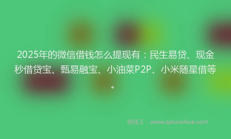 2025年的微信借钱怎么提现有：民生易贷、现金秒借贷宝、甄易融宝、小油菜P2P、小米随星借等。